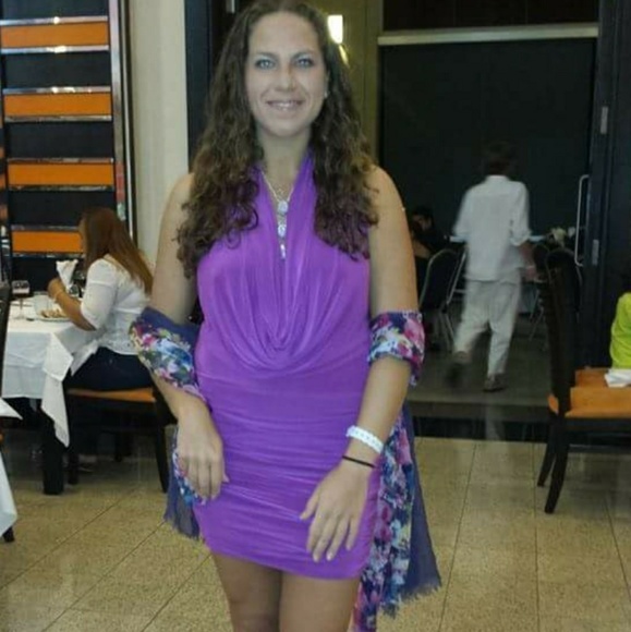Purple Silky Draping Halter Open Back Dress - Picture 1 of 5